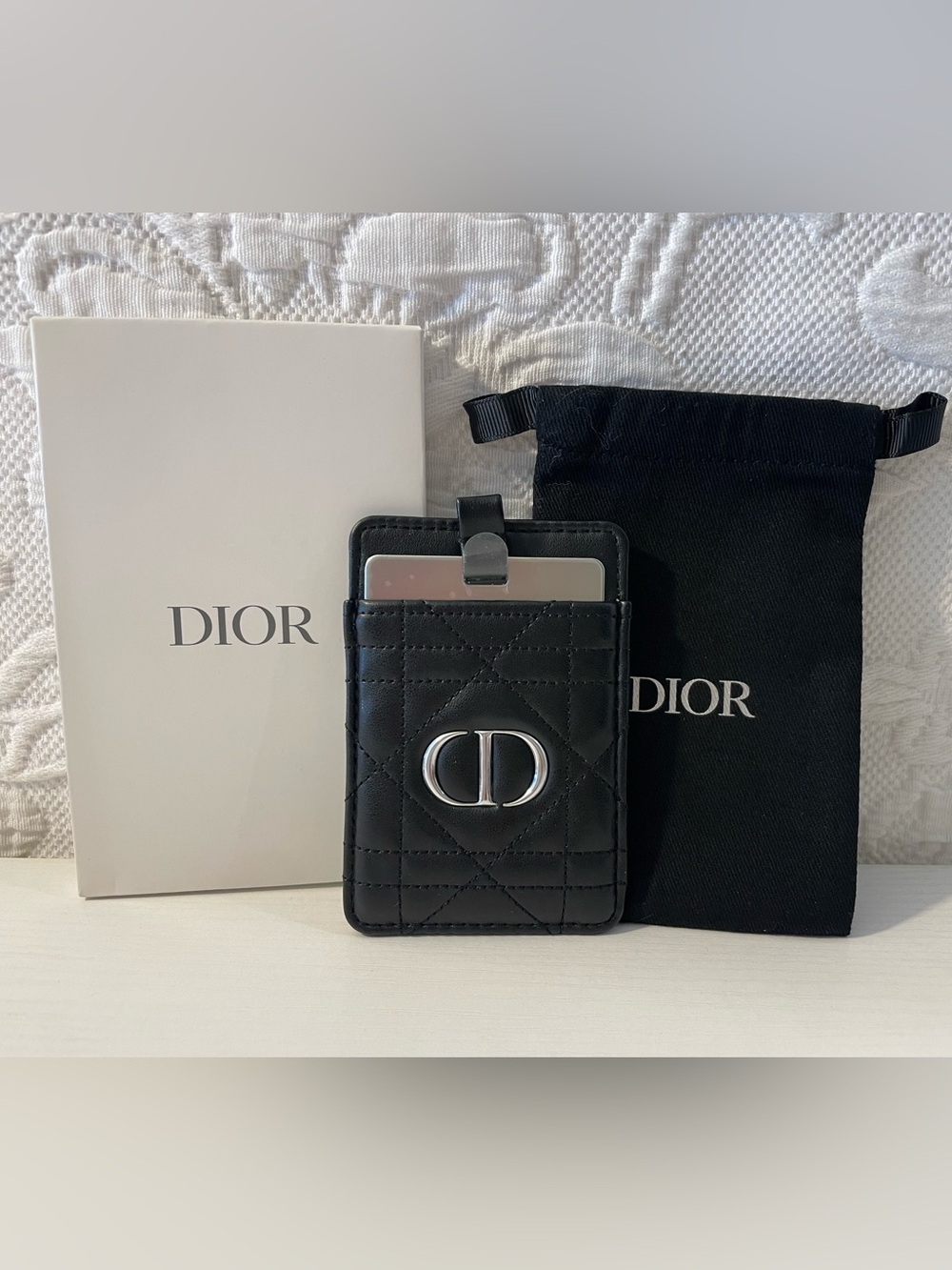 Authentic Dior Leather Phone Card Holder with Mirror
